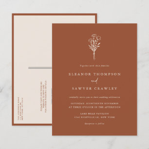 Invitation Carte Postale Bouquet minimaliste en terre cuite QR Code Mariage