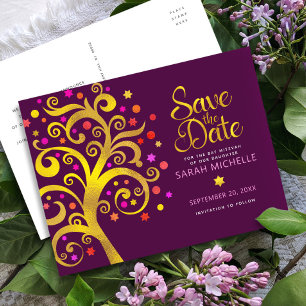 Invitation Carte Postale Bourgogne Bat Mitzvah Enregistrez la date Arbre de