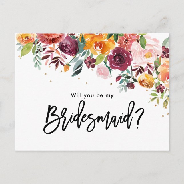 Invitation Carte Postale Bourgogne Blush Floral Serez-Vous Ma Femme D'Accue (Devant)