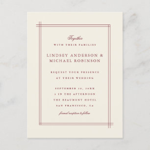 Invitation Carte Postale Bourgogne élégant simple et mariage en ivoire