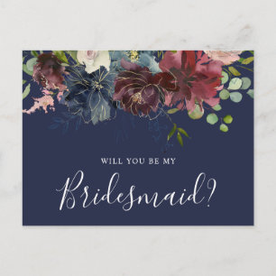 Invitation Carte Postale Bourgogne et Flore Bleue Serez-vous ma servante d'
