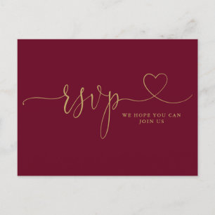 Invitation Carte Postale Bourgogne Et Gold Heart Script Demande de Chanson 