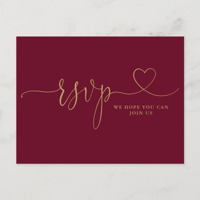Invitation Carte Postale Bourgogne Et Gold Heart Script Demande de Chanson  (Devant)