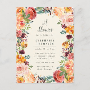 Invitation Carte Postale Bourgogne et rougissent Fête de la mariée florale