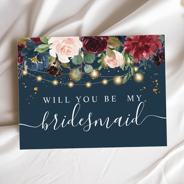 Invitation Carte Postale Bourgogne marine rustique & Fleurs rouges & Lumièr (Créateur téléchargé)