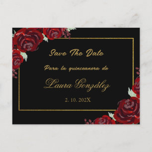 Invitation Carte Postale Bourgogne noir Save the Date quinceañera