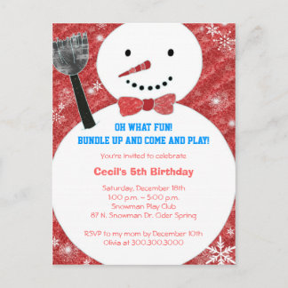 Invitation Carte Postale Bow cravate Snowman Enfants d'hiver fête d'anniver