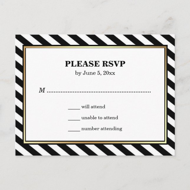 Invitation Carte Postale Bracelets de verre moderne en or noir blanc RSVP (Devant)