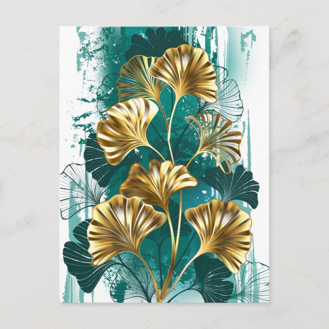 Invitation Carte Postale Branche avec Feuilles d'or Ginko Biloba (Devant)