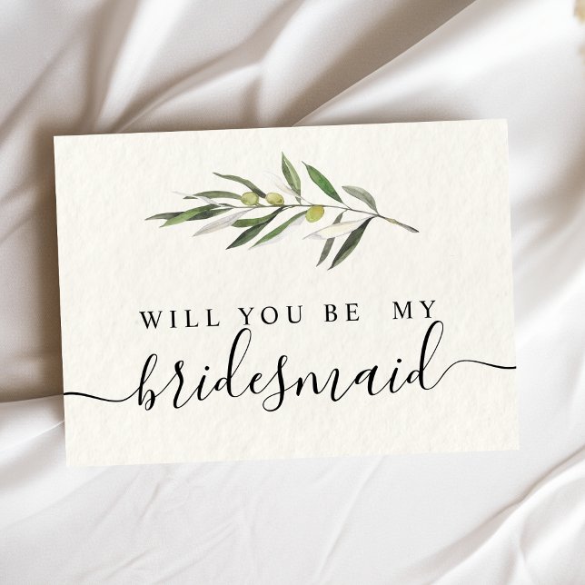 Invitation Carte Postale Branche simple à l'aquarelle vert olive (Créateur téléchargé)