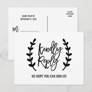 Invitation Carte Postale Branches Chic Blanc Noir Olive Demande de chanson