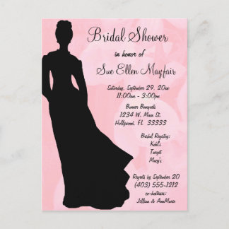 Invitation Carte Postale Bride noire Silhouette rose Arrière - plan floral