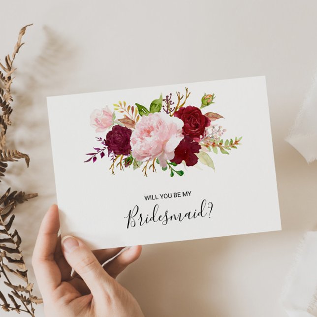 Invitation Carte Postale Bridesmaid rouge tropical et romantique (Créateur téléchargé)