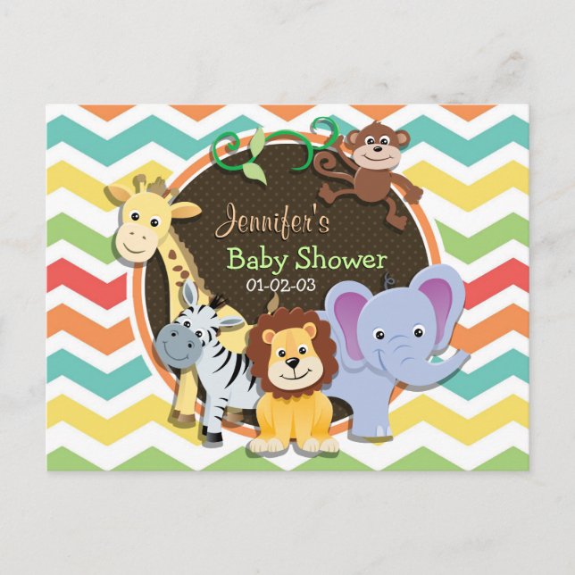 Invitation Carte Postale Bright Rainbow Chevron Zoo Animaux Baby shower (Devant)