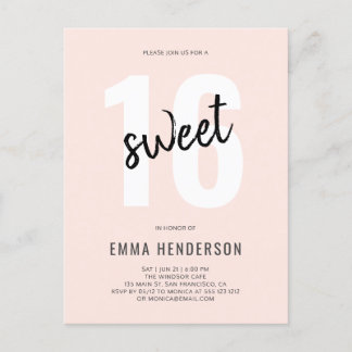 Invitation Carte Postale Brosse moderne Sweet 16