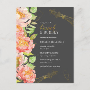 Invitation Carte Postale Brunch & Bubbly  Black White & Gold Fête de l'mari