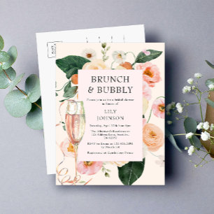 Invitation Carte Postale Brunch & Bubbly Fête des mariées florale