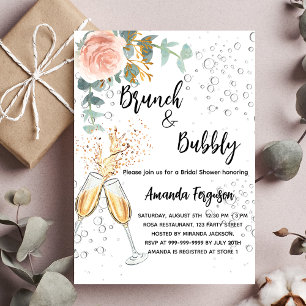 Invitation Carte Postale Brunch Bubbly Fête des mariées rose or fleuri