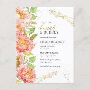 Invitation Carte Postale Brunch & Bubbly Roses & Gold Parties scintillant F
