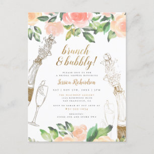 Invitation Carte Postale Brunch de Fête de l'mariée Rose Champagne d'or et 