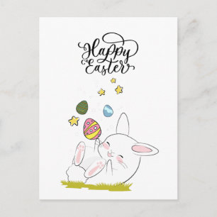 Invitation Carte Postale Brunch de Pâques et chasse aux oeufs   Cute lapin 