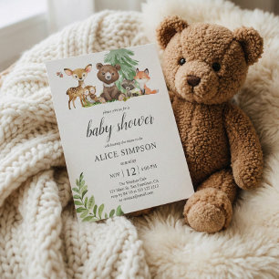 Invitation Carte Postale Budget Boho Cute Animals Woodland Baby Shower Invi