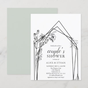 Invitation Carte Postale Budget Boho Fleurs géométriques Couple Douche Invi