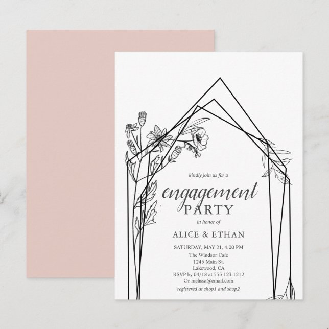 Invitation Carte Postale Budget Boho Flowers Groupe d'engagement géométriqu (Devant / Derrière)
