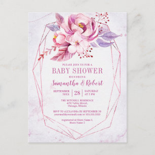 Invitation Carte Postale Budget Boho Rose Gold Floral Baby shower rose