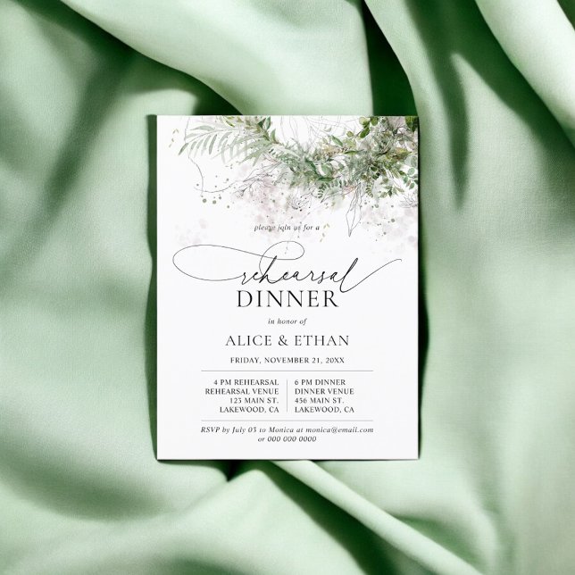 Invitation Carte Postale Budget Boho Verdure Script de répétition Dîner (Créateur téléchargé)