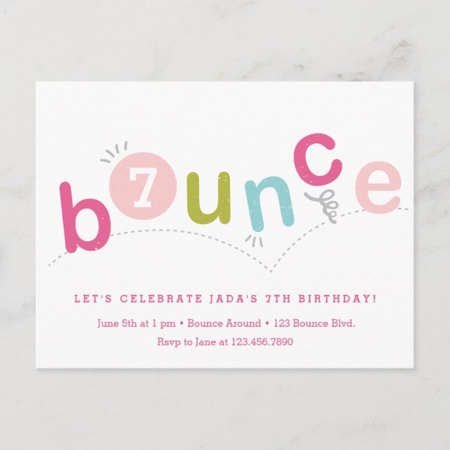 Invitation Carte Postale Budget Bounce Girls Anniversaire (Devant)