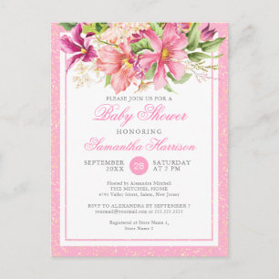 Invitation Carte Postale Budget Chic Fleurs Bouquet Rose mignon Baby shower