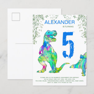 Invitation Carte Postale Budget de fête d'anniversaire 5 ans dinosaure jung