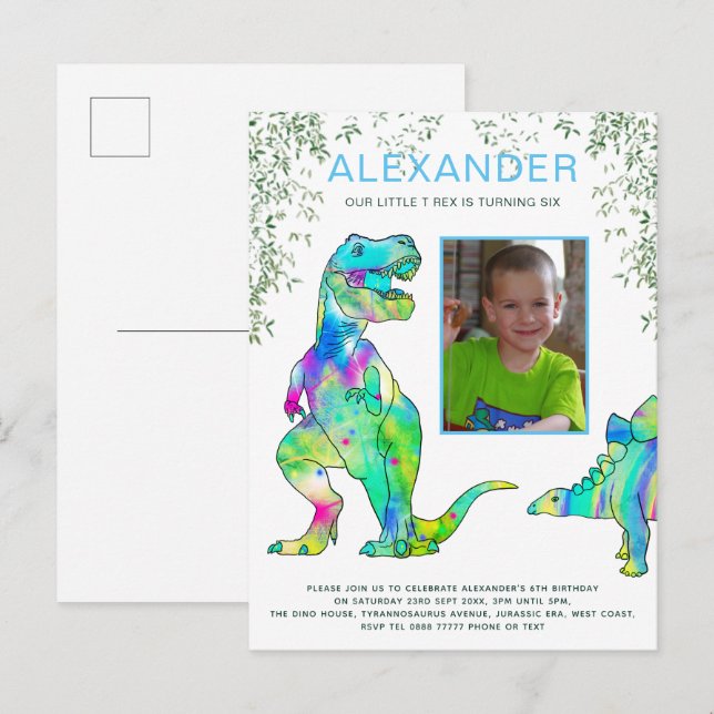 Invitation Carte Postale Budget de la fête d'anniversaire de Dinosaur (Devant / Derrière)