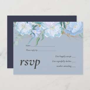 Invitation Carte Postale Budget DUSTY BLUE Foliage Mariage RSVP