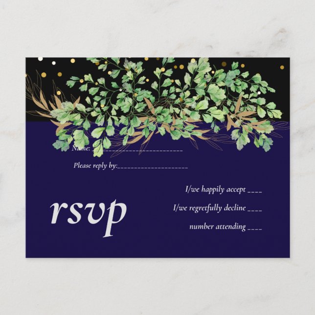 Invitation Carte Postale Budget GREENERY Feuille Night Sky Mariage (Devant)