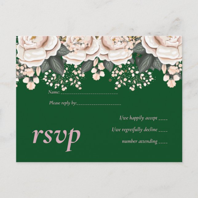 Invitation Carte Postale Budget Mariage végétal rose vert (Devant)
