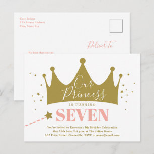 Invitation Carte Postale Budget Princesse rose enfant fête d'anniversaire