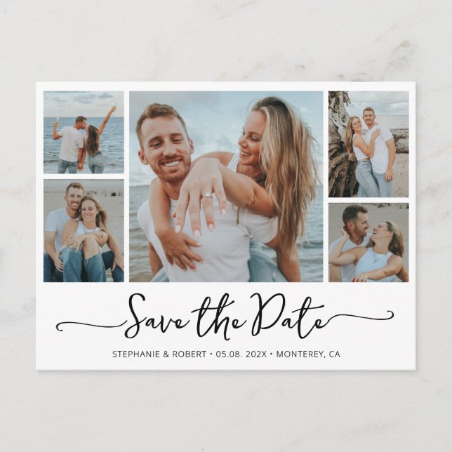Invitation Carte Postale Budget Typographie Mariage Enregistrer La Date (Devant)
