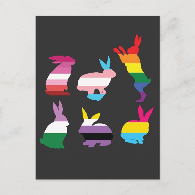 Invitation Carte Postale Bunnies de Pâques LGBTQ Pride Rainbow Rabbit Cadea (Devant)