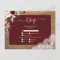 Burgundy Blush Botanical Lace Bois Mariage RSVP
