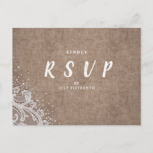 Invitation Carte Postale Burlap Lace argent parties scintillant mariage rus