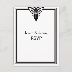 Invitation Carte Postale Cadre blanc noir Art déco vintage #1 RSVP 1