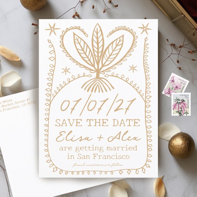 Invitation Carte Postale Cadre Boho Whimsical Élégant ENREGISTRER LA DATE P (Whimsical Boho Frame Elegant SAVE THE DATE CUSTOM Invitation Postcard
)
