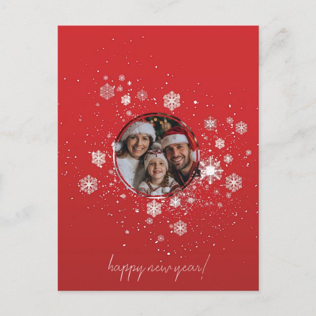 Invitation Carte Postale Cadre de Noël rouge avec flocons de neige  (Devant)