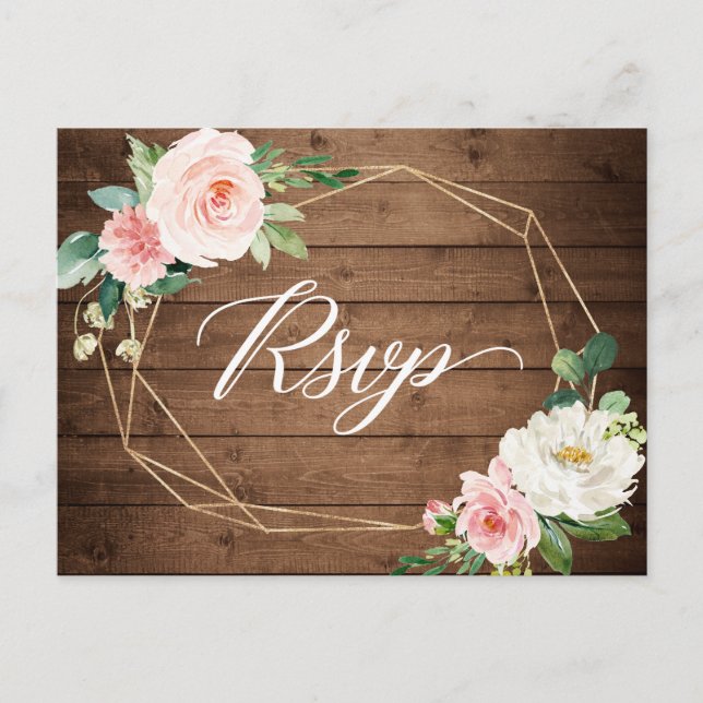 Invitation Carte Postale Cadre géométrique moderne Mariage floral rustique  (Devant)