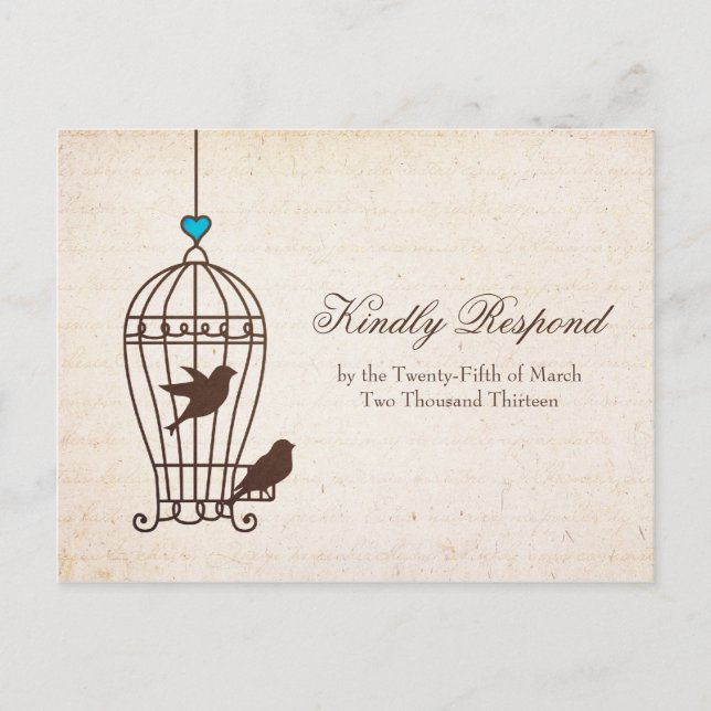 Invitation Carte Postale Cage d'oiseaux fantaisie - Chocolat et mariage Tur (Devant)