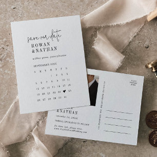 Invitation Carte Postale Calendrier moderne chic noir et blanc Enregistrer 