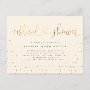 Invitation Carte Postale Calligraphie Beige & Or Simple Douche Virtuelle