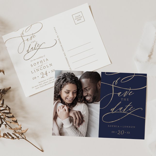 Invitation Carte Postale Calligraphie de marine romantique Photo Enregistre (Créateur téléchargé)